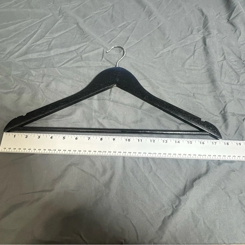 12 Black Wooden Hangers Clothes Coats Jackets Dress Pants Shirts Skirts Suits